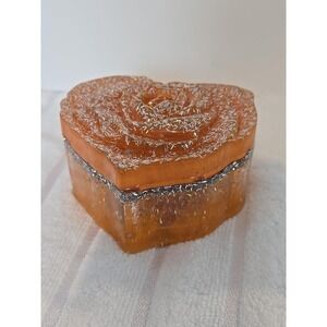 Handmade Resin Heart Shaped Box With Lid Orange And Silver. 760